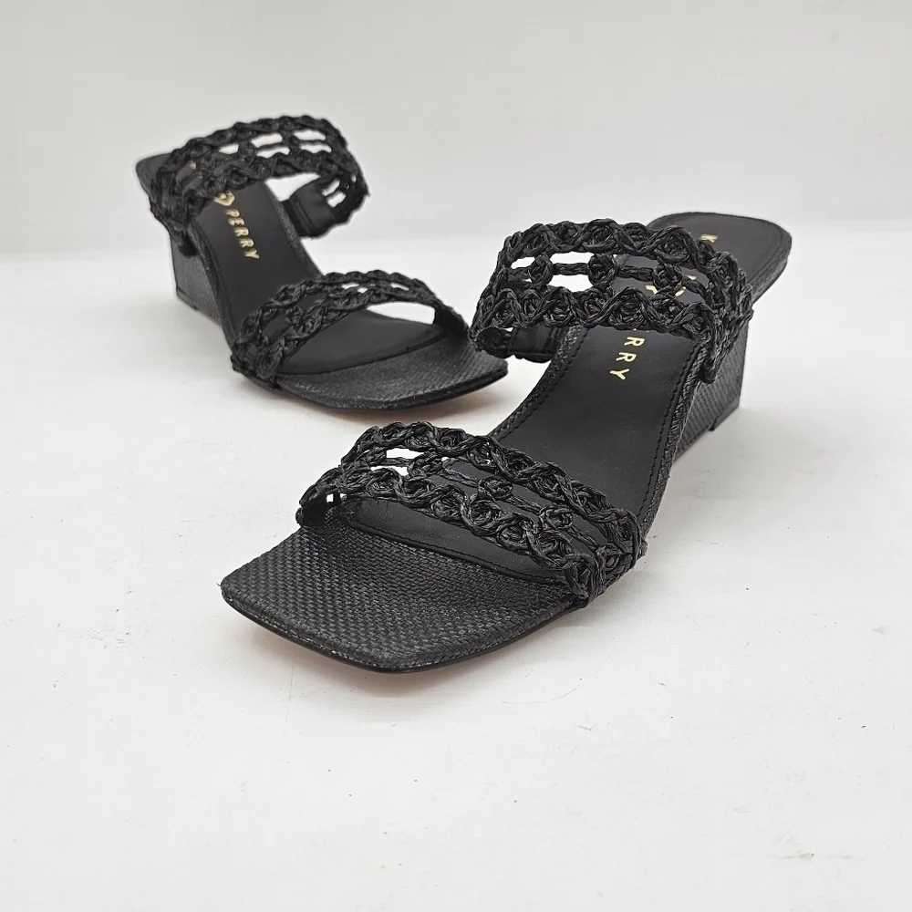 Katy Perry The Iris Woven Wedge Sandals Black Size 9.5